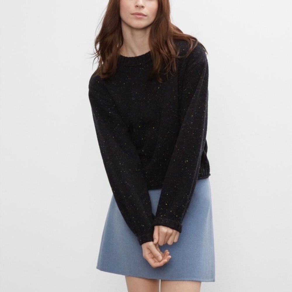 Club Monaco Sweater Women’s Small Wool Crop Donegal Black Crewneck Sweater